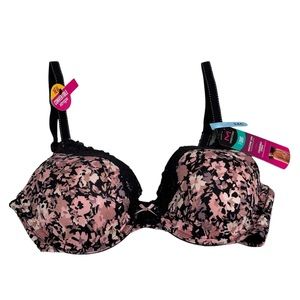 Maidenform Pink Black Abstract Floral Lace Convertible Strap T-Shirt Bra